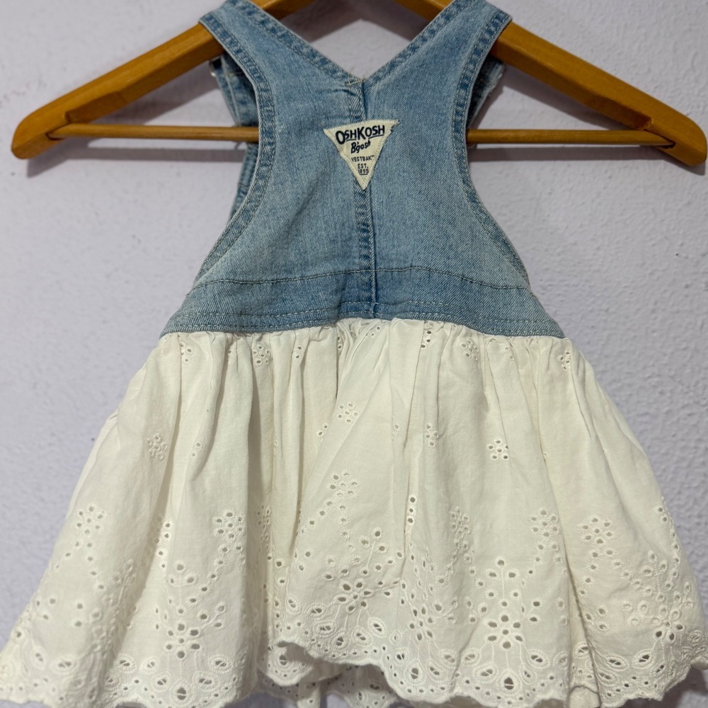 OshKosh Bgosh  Overall DressBaby Girls Denim Eyelet Blue White 18M Cottagecore - Picture 3 of 6